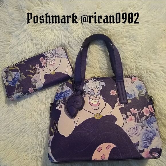 Loungefly Disneyย The Little Mermaid UrsulaโFloral Satchel andโWallet - Picture 1 of 16
